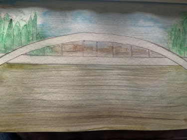 Painting titled "Walton Bridge" by Richard Mangold, Original Artwork, Watercolor