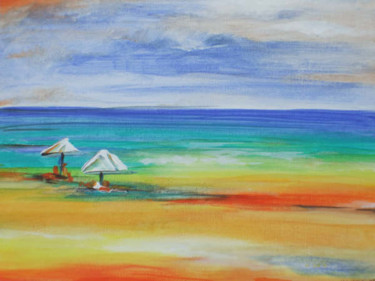 Painting titled "A Day At The beach" by Richard Mangold, Original Artwork, Oil