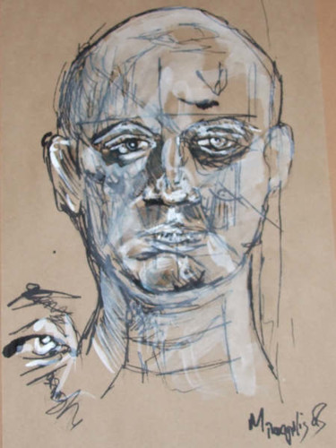Painting titled "Head ink on paper" by Richard Mangold, Original Artwork, Oil