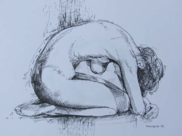 Pittura intitolato "Crouched Nude" da Richard Mangold, Opera d'arte originale, Olio