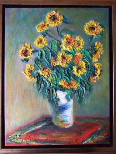 Painting titled "Stock Tournesols" by Richard Mangold, Original Artwork, Oil