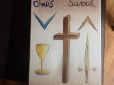 Painting titled "Chalice and Sword" by Richard Mangold, Original Artwork, Acrylic