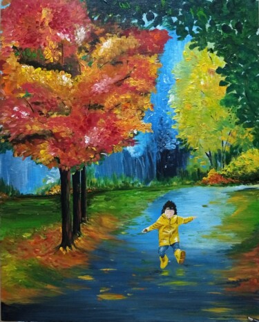 Malerei mit dem Titel "Joys of childhood" von Richa Sharma, Original-Kunstwerk, Acryl Auf Karton montiert