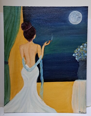 Painting titled "A delima (Night aft…" by Richa Shiv Mangal, Original Artwork, Oil
