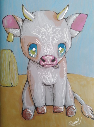 Dessin intitulée "Vache" par Clara Richalet, Œuvre d'art originale, Marqueur