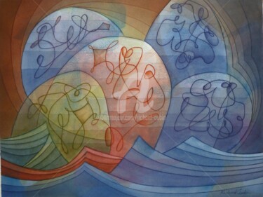Peinture intitulée "Fantaisies en mer" par Richard Aubin, Œuvre d'art originale, Aquarelle