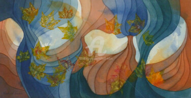 Peinture intitulée "Valse des feuilles" par Richard Aubin, Œuvre d'art originale, Aquarelle