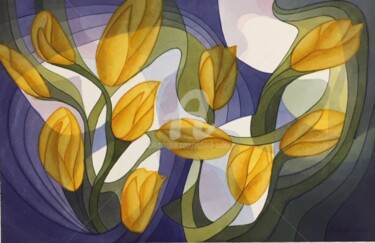 Картина под названием "Les Tulipes du prin…" - Richard Aubin, Подлинное произведение искусства, Акварель