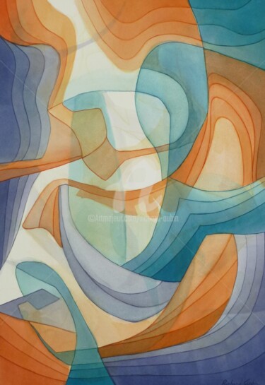 Pintura intitulada "Abstraction 16-03-20" por Richard Aubin, Obras de arte originais, Aquarela