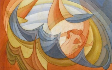 Peinture intitulée "Escale amoureuse en…" par Richard Aubin, Œuvre d'art originale, Aquarelle