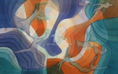 Peinture intitulée "Baiser enivrant" par Richard Aubin, Œuvre d'art originale, Aquarelle