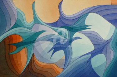 Painting titled "Envolée vers le sol…" by Richard Aubin, Original Artwork, Watercolor Mounted on Glass
