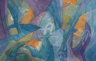 Peinture intitulée "Abstraction sur fon…" par Richard Aubin, Œuvre d'art originale, Aquarelle