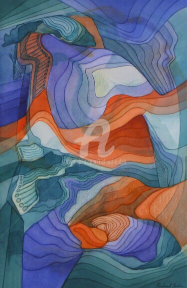 Peinture intitulée "Abstraction 14-02-23" par Richard Aubin, Œuvre d'art originale, Aquarelle
