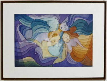Peinture intitulée "Tête-à-tête à quatr…" par Richard Aubin, Œuvre d'art originale, Aquarelle