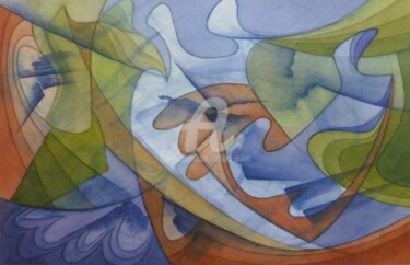 Peinture intitulée "Les amants de la ri…" par Richard Aubin, Œuvre d'art originale, Aquarelle