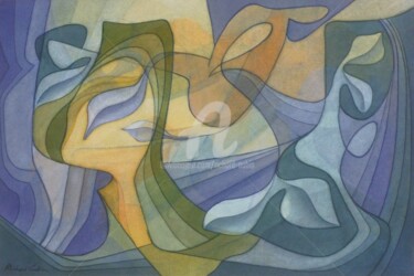 Peinture intitulée "Jouer dans les feui…" par Richard Aubin, Œuvre d'art originale, Aquarelle