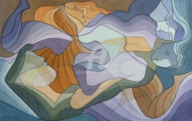 Peinture intitulée "Tête-à-tête à quatr…" par Richard Aubin, Œuvre d'art originale