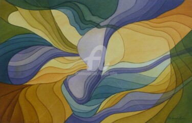 Peinture intitulée "Collines ensoleillé…" par Richard Aubin, Œuvre d'art originale, Aquarelle