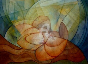 Pintura intitulada "Fleur d'un matin de…" por Richard Aubin, Obras de arte originais, Aquarela