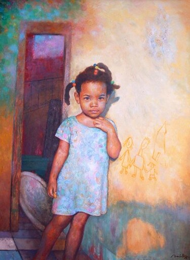 Schilderij getiteld "Petite fille" door Richard Barbot, Origineel Kunstwerk