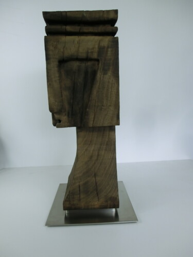 Sculptuur getiteld "Kopf/Kubus" door Richard Blaas, Origineel Kunstwerk, Hout