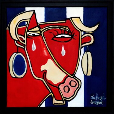 Painting titled "LA VACHE QUI PLEURE" by Richard Boigeol, Original Artwork, Acrylic Mounted on Wood Stretcher frame