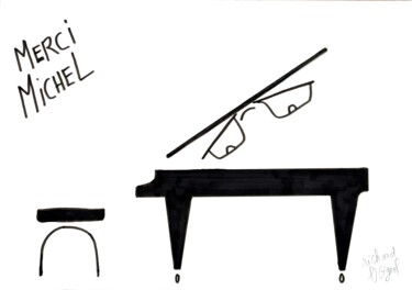 Disegno intitolato "MERCI MICHEL LEGRAND" da Richard Boigeol, Opera d'arte originale, Inchiostro