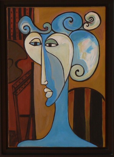 Painting titled "LA FEMME BLEUE" by Richard Boigeol, Original Artwork, Acrylic Mounted on Wood Stretcher frame