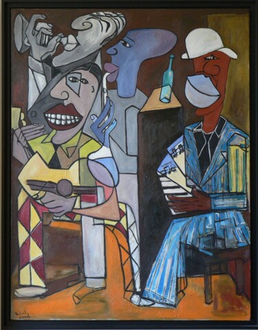 Peinture intitulée "Jazz Quartet" par Richard Boigeol, Œuvre d'art originale, Huile Monté sur Châssis en bois