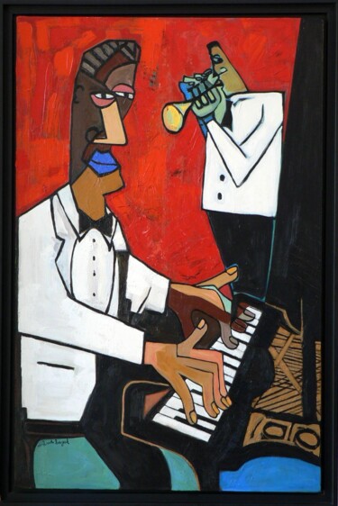 Painting titled "PIANISTE JAZZ" by Richard Boigeol, Original Artwork, Acrylic Mounted on Wood Stretcher frame