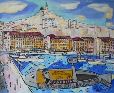 Painting titled "LA SARDINE QUI A BO…" by Richard Boigeol, Original Artwork, Oil