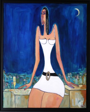 Painting titled "CLAIR DE LUNE" by Richard Boigeol, Original Artwork, Acrylic Mounted on Wood Stretcher frame