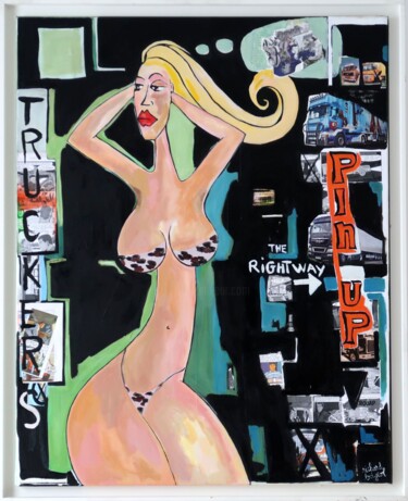 Painting titled "PIN UP GIRL" by Richard Boigeol, Original Artwork, Acrylic Mounted on Wood Stretcher frame