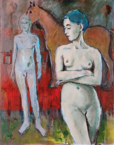 Schilderij getiteld "The lady and the st…" door Richard Cress, Origineel Kunstwerk, Olie
