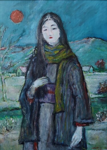 Peinture intitulée "Yuki-Onna, the lady…" par Richard Cress, Œuvre d'art originale, Huile