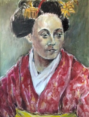 Schilderij getiteld "Geisha Are Not Cour…" door Richard Cress, Origineel Kunstwerk, Olie