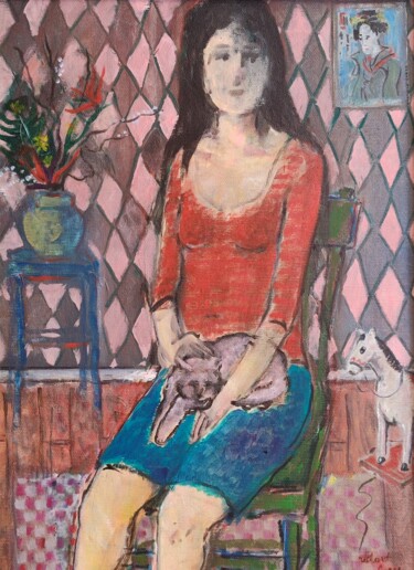 Картина под названием "My Cat And l" - Richard Cress, Подлинное произведение искусства, Масло