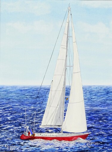 Картина под названием "VOILIER 3/6" - Richard Diego Sander, Подлинное произведение искусства, Акварель