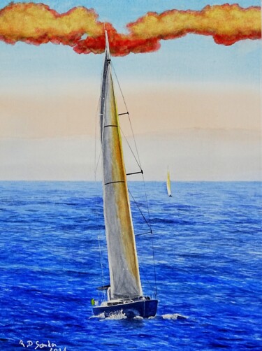Peinture intitulée "VOILIER 6/6" par Richard Diego Sander, Œuvre d'art originale, Aquarelle