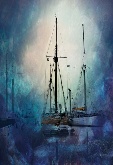 Artes digitais intitulada "Tall Ships in Brixh…" por Richard Fa White, Obras de arte originais, Pintura digital
