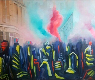 Painting titled "Gilets jaunes" by Richard Fouchet, Original Artwork, Acrylic