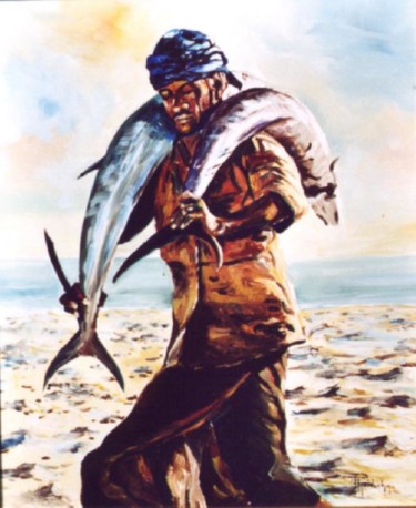 Peinture intitulée "le pécheur omanais" par Richard Gauduchon, Œuvre d'art originale, Huile