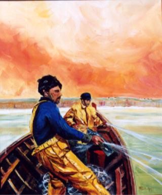 Peinture intitulée "marins bretons" par Richard Gauduchon, Œuvre d'art originale, Huile