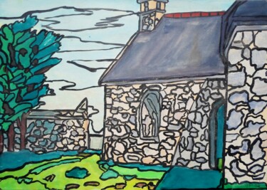 Peinture intitulée "Eglise Bretonne" par Richard Gillet, Œuvre d'art originale, Aquarelle