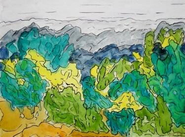 Painting titled "Broceliande" by Richard Gillet, Original Artwork, Watercolor