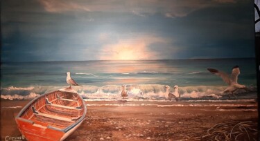 Painting titled "Bote playa" by Richard Greswell, Original Artwork, Acrylic