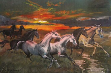 Painting titled "caballos-tierra-de-…" by Richard Greswell, Original Artwork, Acrylic