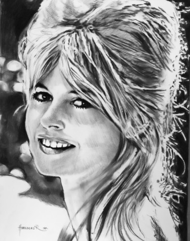 Рисунок под названием "Brigitte Bardot" - Richard Hanssens, Подлинное произведение искусства, Древесный уголь