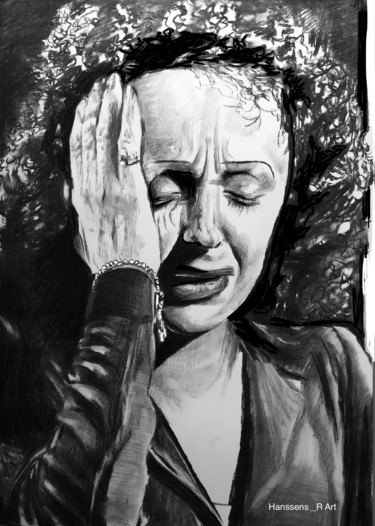 Rysunek zatytułowany „Edith Piaf” autorstwa Richard Hanssens, Oryginalna praca, Węgiel drzewny